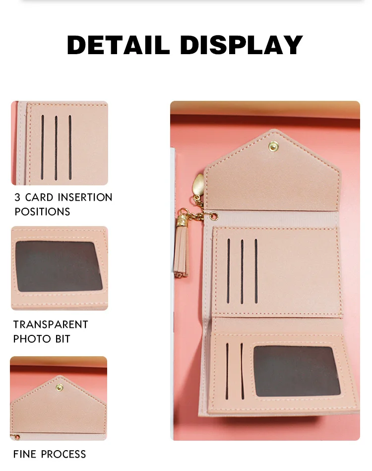 Minimalist Small Short Cheap Student kids Mini Cute Slim Leather Tassel Wallets