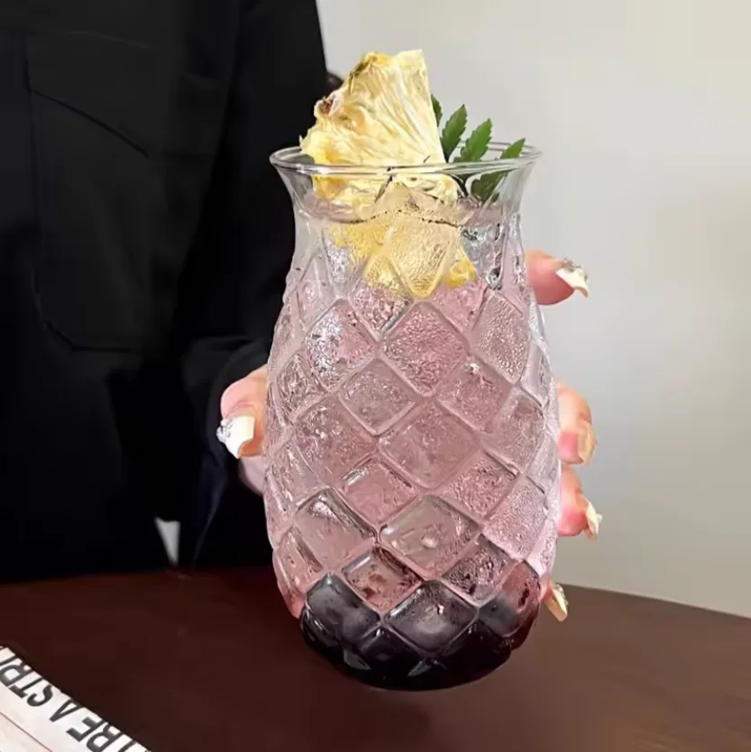 480 мл прозрачный креативный ананас коктейль стеклянный бар тисненый коктейльный сок стекло