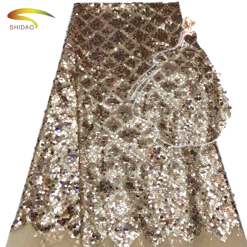 cheap beautiful square embroidery sequin lace fabric for woman dress
