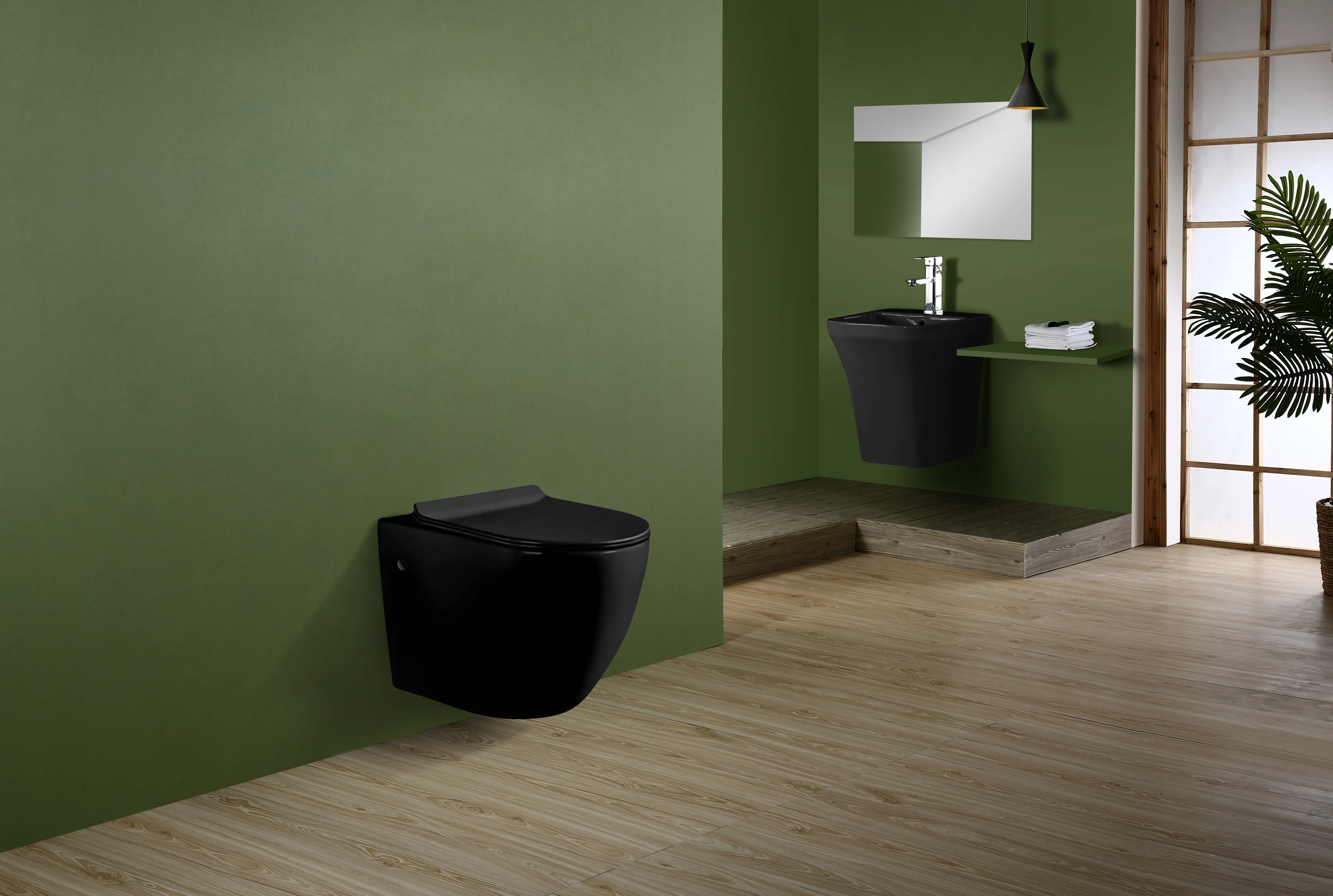 ZHONGYA Oem European sanitary ware black color wall mounted round toilet bowl rimless flushing system wall hung toilet