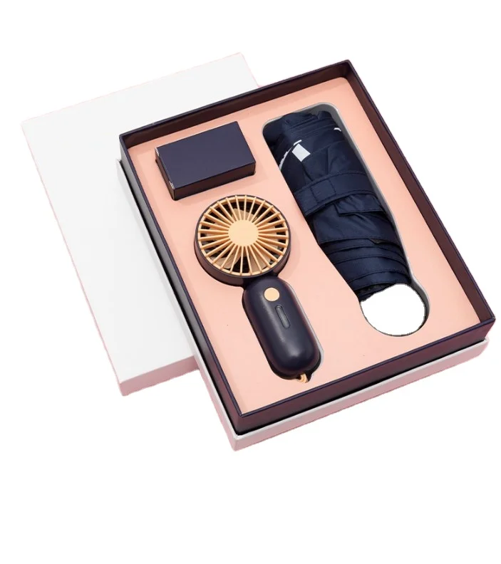 Special hot summer wedding souvenirs promo mini fan umbrella house hold watch gift set