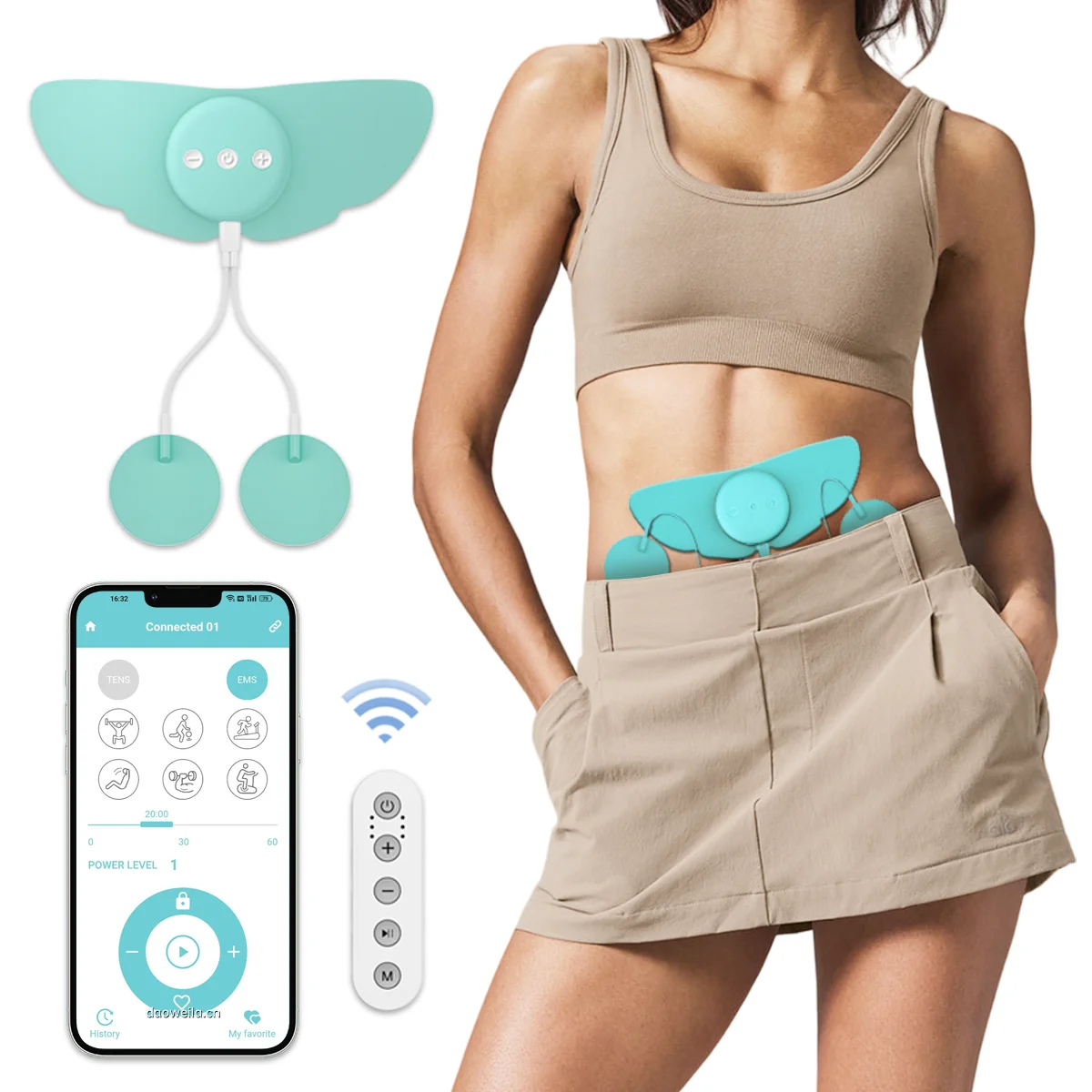 Portable 3 in 1 Grug-free TENS Period Pain Relief Device Relieve Menstrual Cramp TENS Pads with 6 Modes 20 Intensity Levels