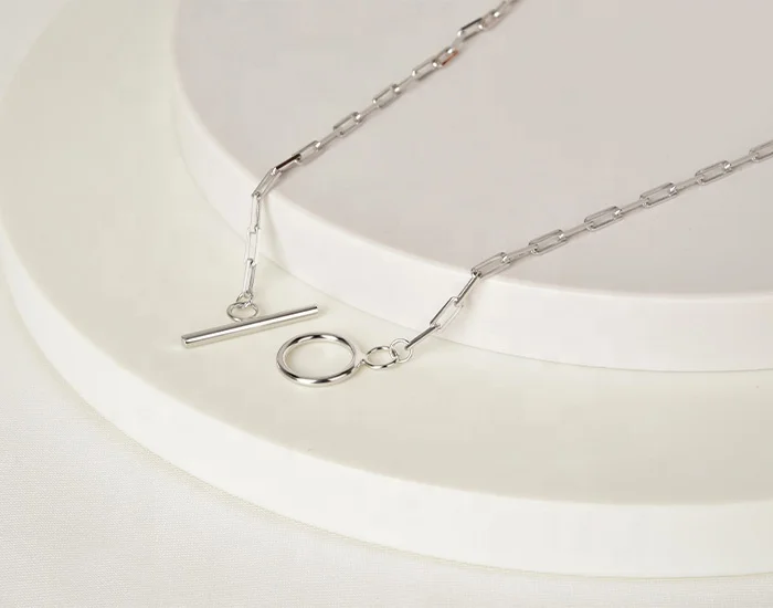 Fine Jewelry 925 Sterling Silver Chain Choker Necklace OT Toggle Clasp Buckle 18K Gold Plated Paperclip Necklace
