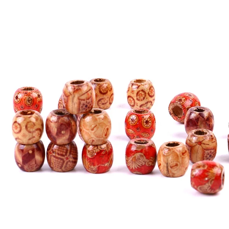 Retro printing maple wooden beads custom stand up baby toys wooden diy material wholesale beads
