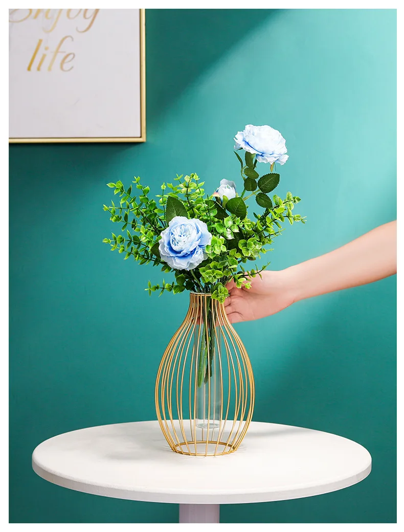 High Quality Metal Vase Home Decors Hanging Test Tube Metal Wall Gold Transparent Flower Vase Home Decoration