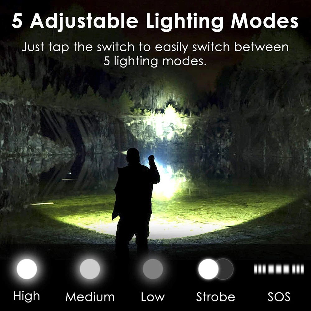 USB Rechargeable Led Flashlight 1000 Lumens XHP 50 Super Bright Tactical Torch Zoomable Waterproof Flashlight for Emergencies