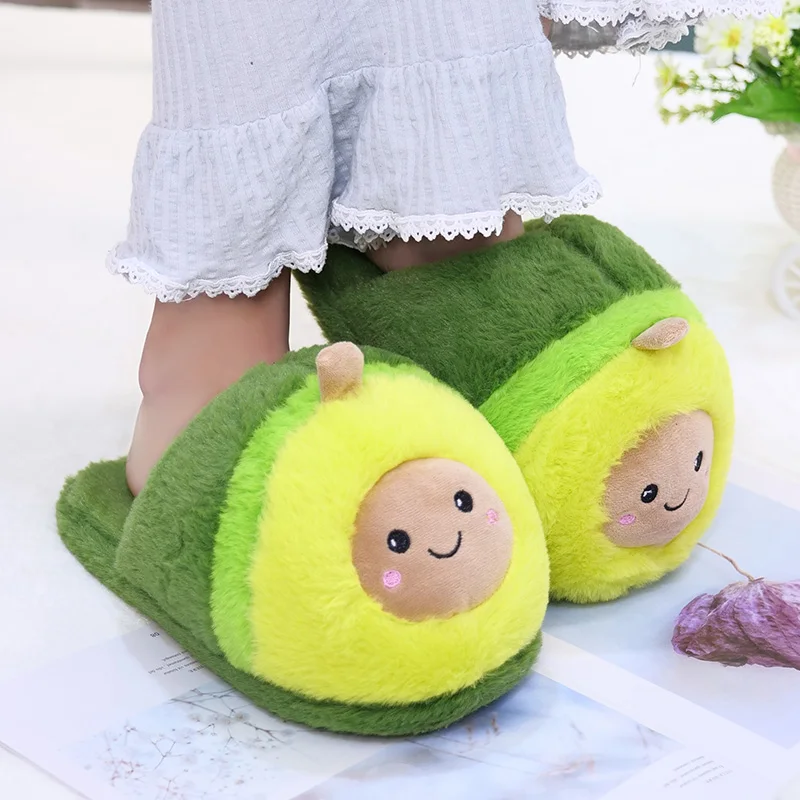 Cute avocado cotton slippers plush toy student dormitory indoor thickening warm plush home fur shoes (1600334941306)