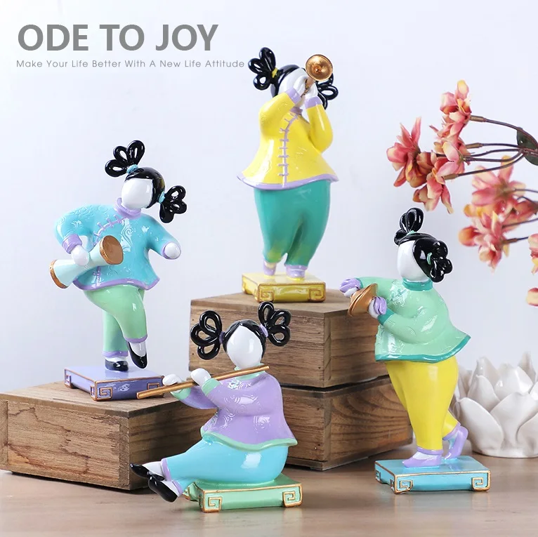 
4pcs Chinese Style Personalized Handmade Polyresin resin woman statue for living Room,Hotel,Office 