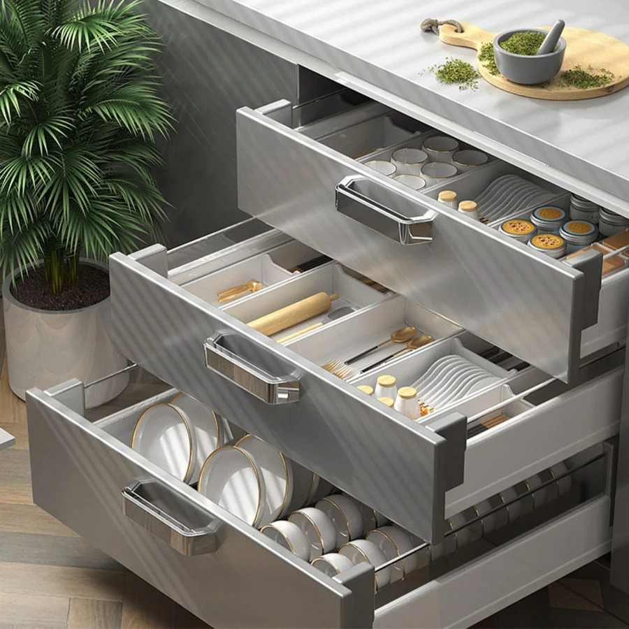 Kitchen cabinet aluminum alloy adjustable length tableware storage box Bowl and chopstick compartment storage box