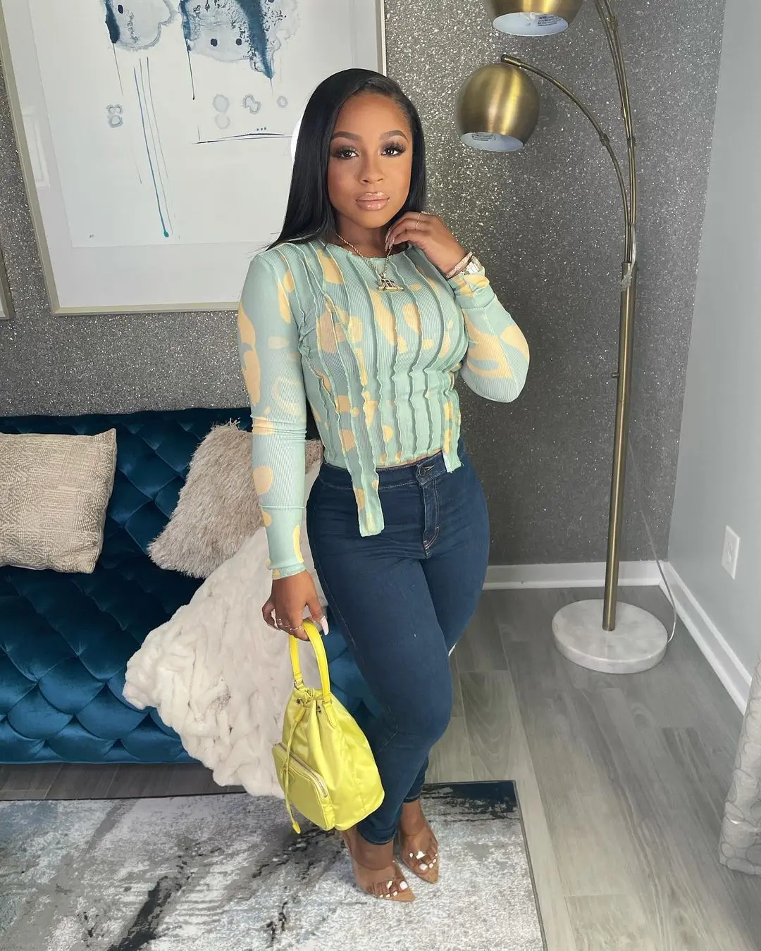  Dvacaman 2021 Trendy Fall Casual Elegant Patchwork Line Tie Dye Long Sleeve O-neck Plus Size Women Print Tops