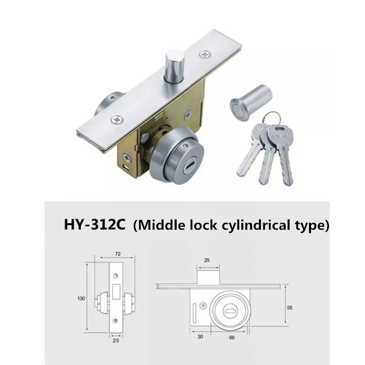 KFC door lock universal type aluminum alloy profile door double-headed cylinder lock cylinder framed glass door accessories grou