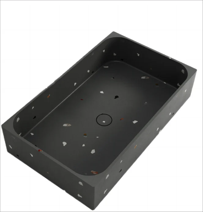 Wholesale Modern Sanitary Wares Bathroom Vessel sink Black terrazzo stone wash basin Stone Sink Vanity suitable for hotel