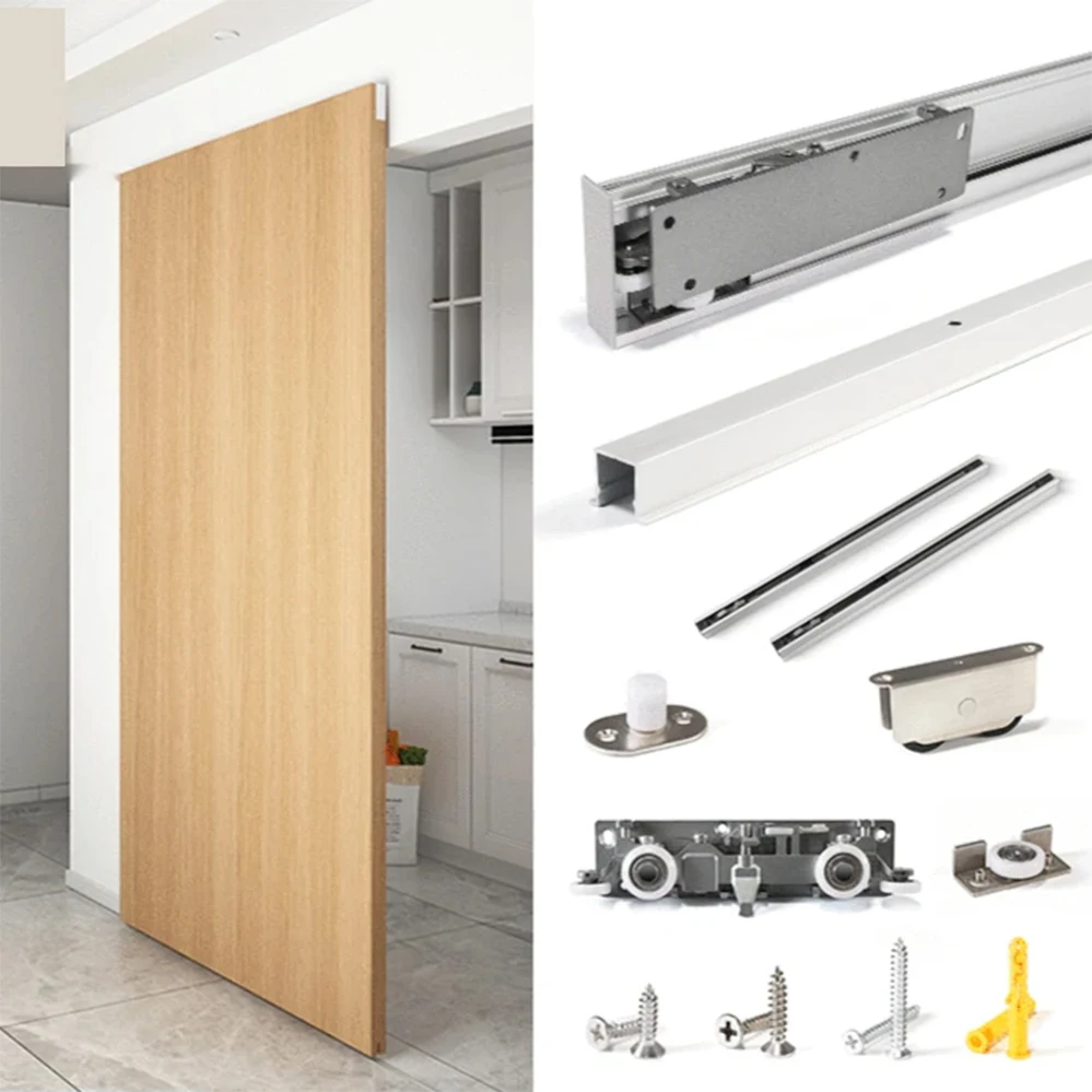 Concealed Sliding Barn Door Hardware Soft Closing Interior Wall Mount Hidden Track Rolling Kit Ghost Door Hardware