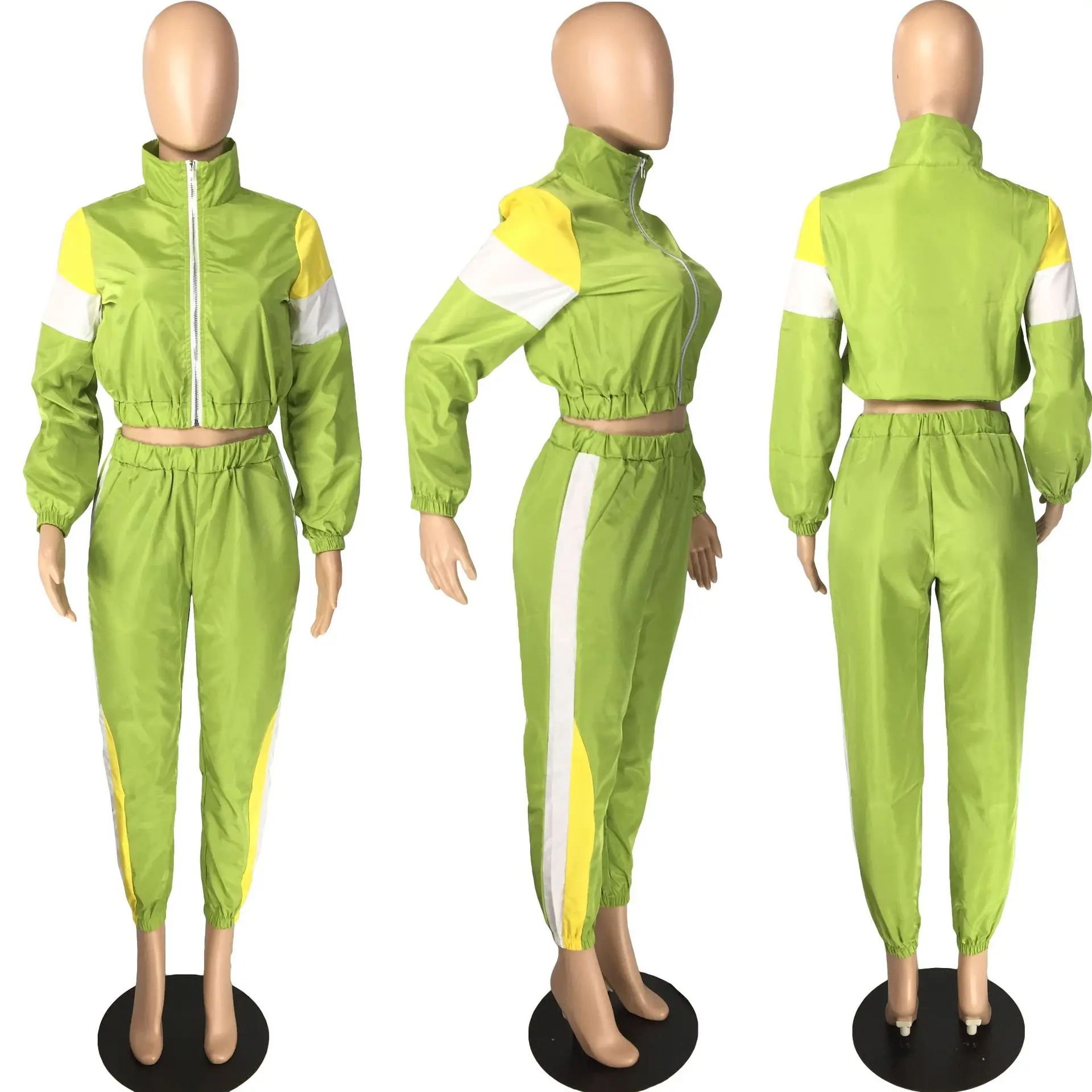 New Arrivals 2021 Clothing Women Color Block Two Piece Outfits Tracksuit Sports Joggers Windbreaker Jacket Women 2 Piece Sets