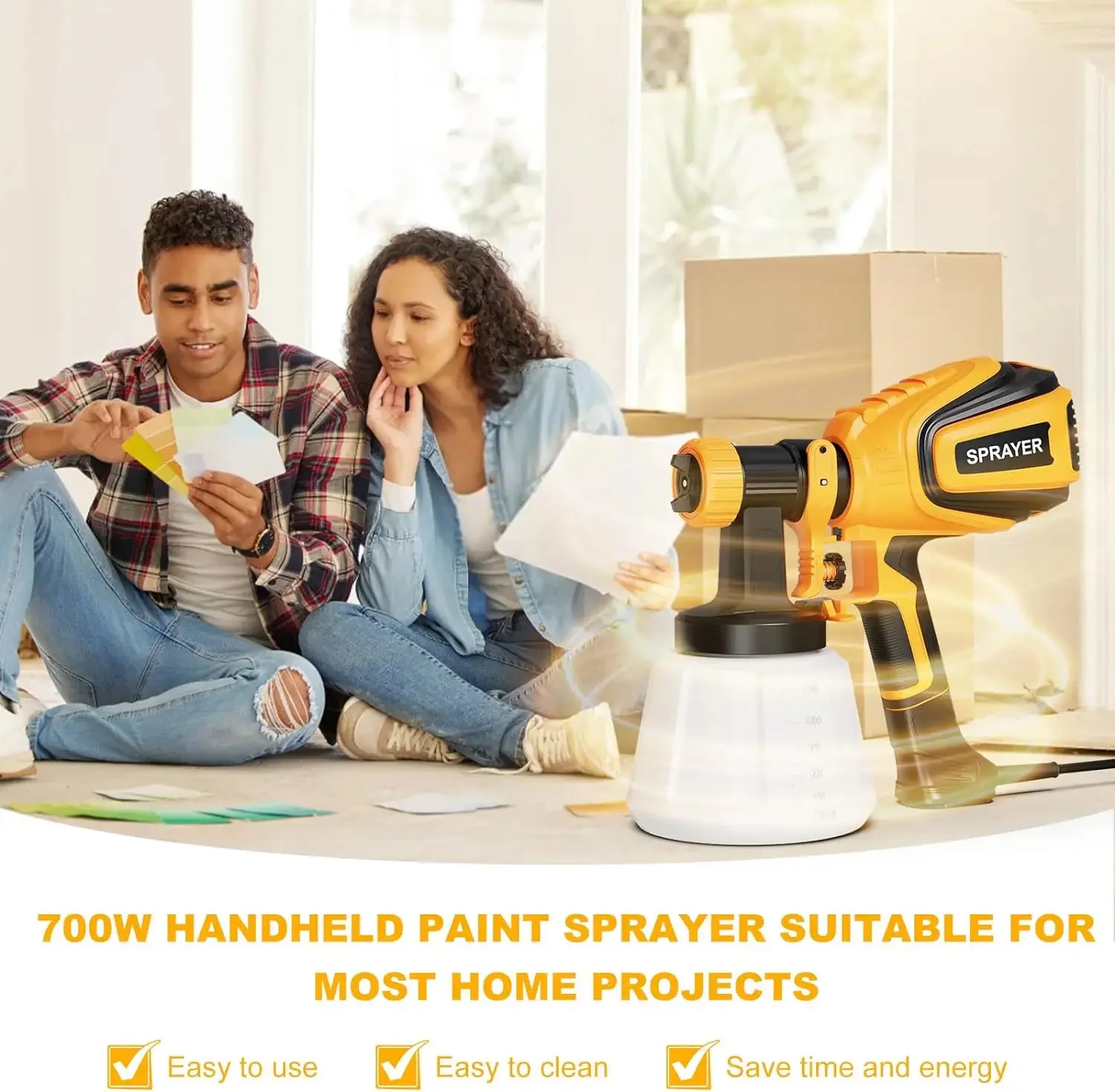 127v 220v 700W Electric Paint Sprayer 3 Copper Nozzles 3 Spray Patterns HVLP Spray Gun for House Painting/Furniture/Fence/Wall