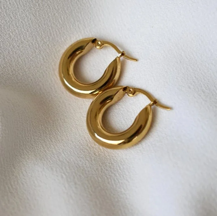 High End Fashion Stainless Steel Jewelry New Trendy Ear Ring 18K Gold Plated Big Tube Channel Hoop Earrings for Women 2021