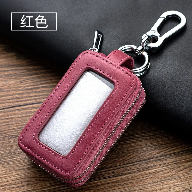 Retro Genuine Leather Car Key Case Hook Keychain Wallet Portable Men Coin Case Holder Organizer Pouch Bag Keychain