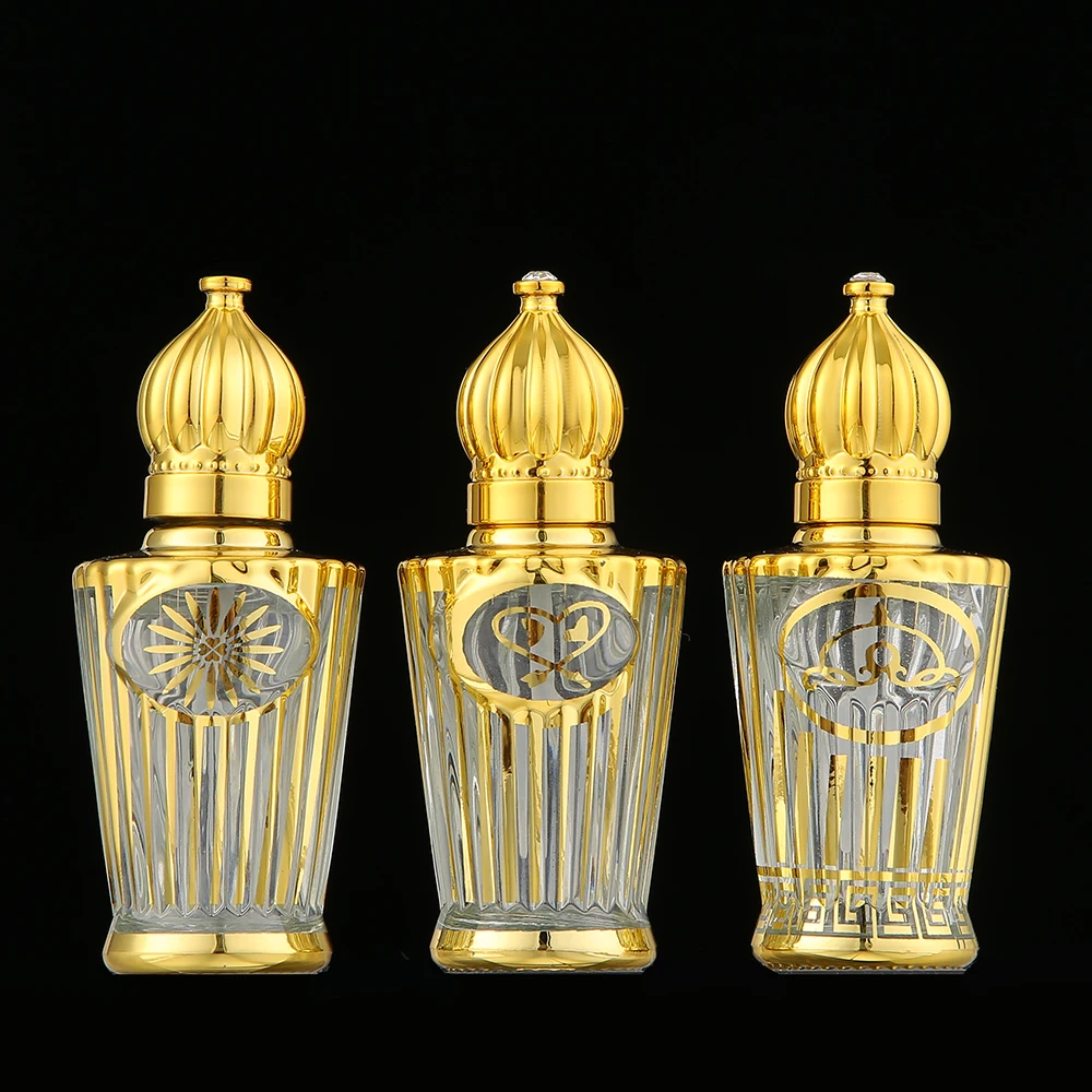 CJ- Handcrafted Glass Crafts Customized 12ML Crown Plastic CAP Roll on Attar Glass Fragrance Oil Bottles