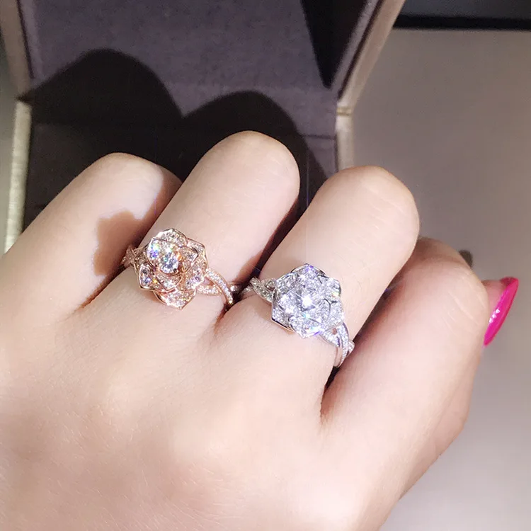 Rose Gold Plated Simulated Diamond Rings Rose Classic Wedding Rings for Women Girls