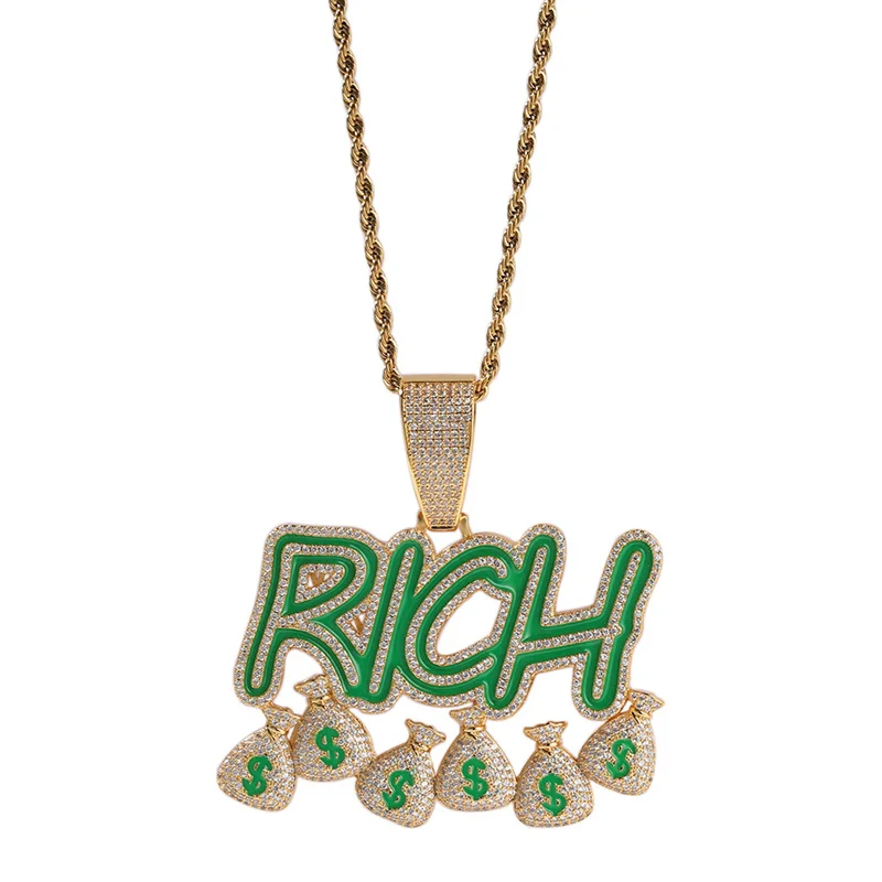 Dollar kolye new product RICH money bag letter pendant luminous men and women fashion hip-hop rap jewelry wholesale factory