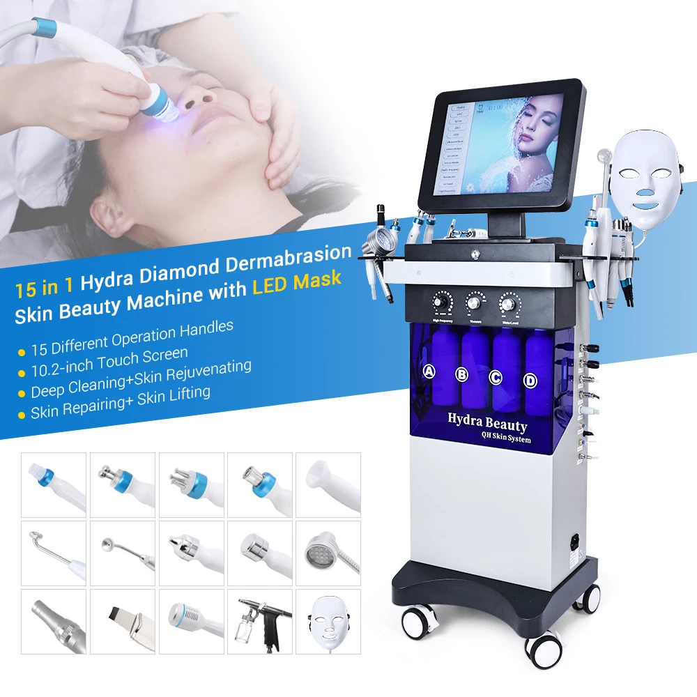 Newest 15 in 1 Facial Hydra dermabrasion facials machine aqua facial cleaning hydro microdermabrasion machine