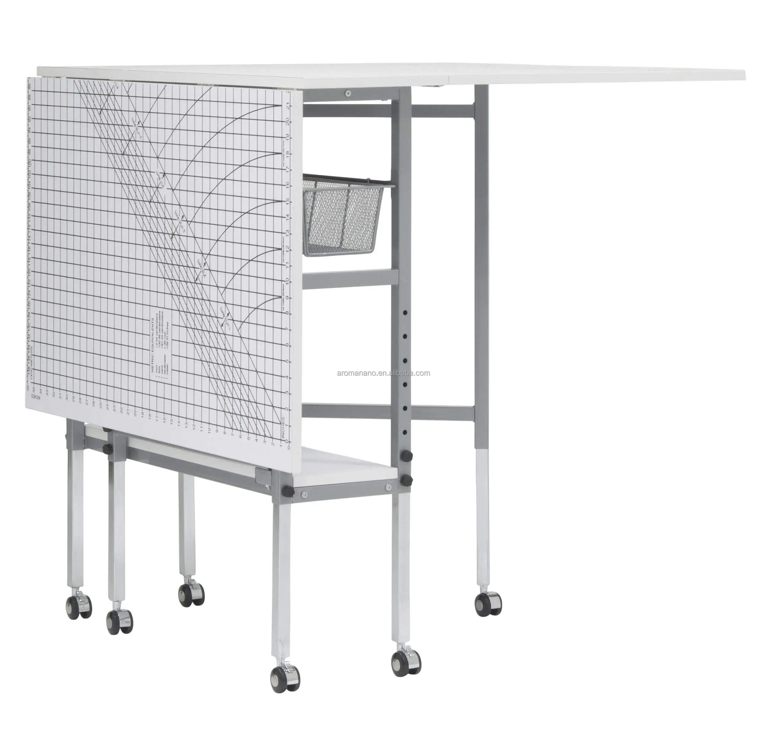 AromaNano Foldable Hobby and Cutting Grid Table -White Arts and Crafts Table with Grid Top and Silver Storage Drawers