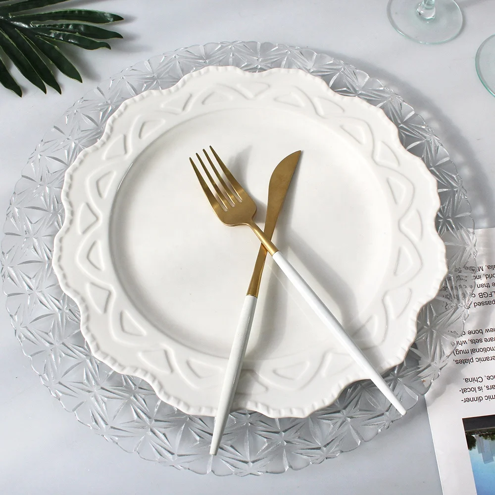 JACOTTA 2022 New Design White Embossed Plates Dinnerware Sets New Bone China Dishes&Plates