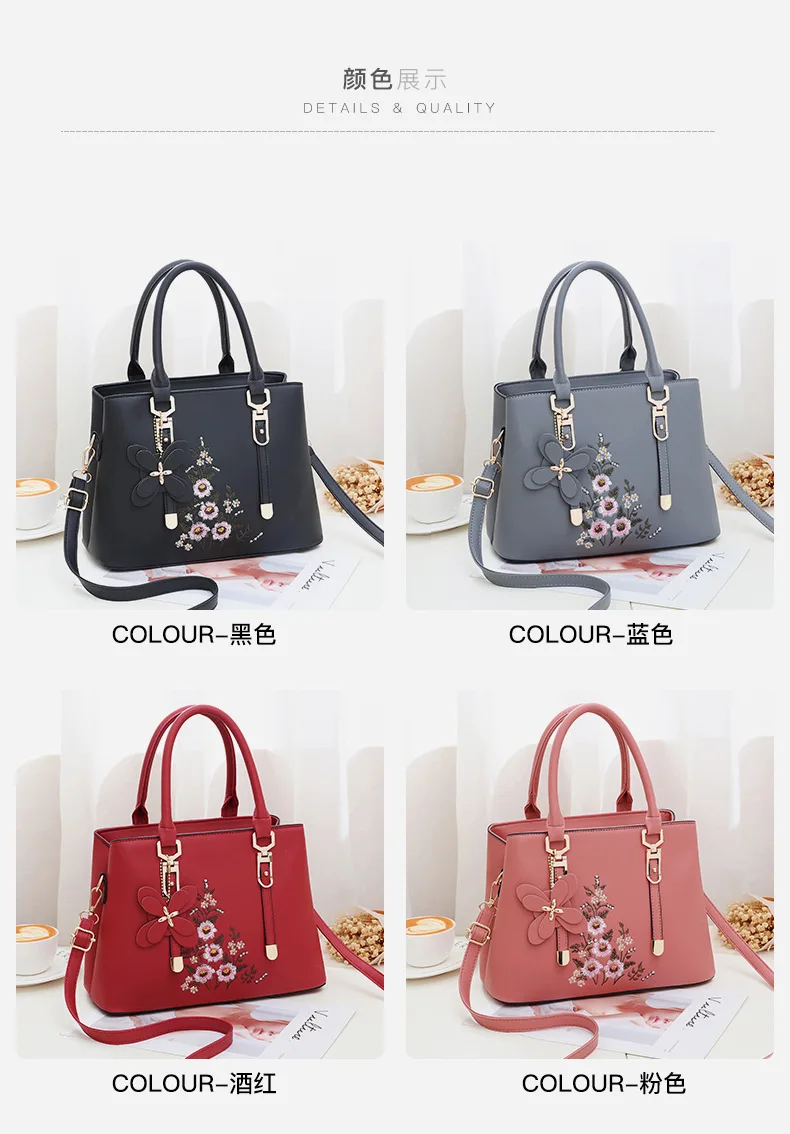 navy blue embroidered floral office large designs tote shoulder handbags for women wholesale