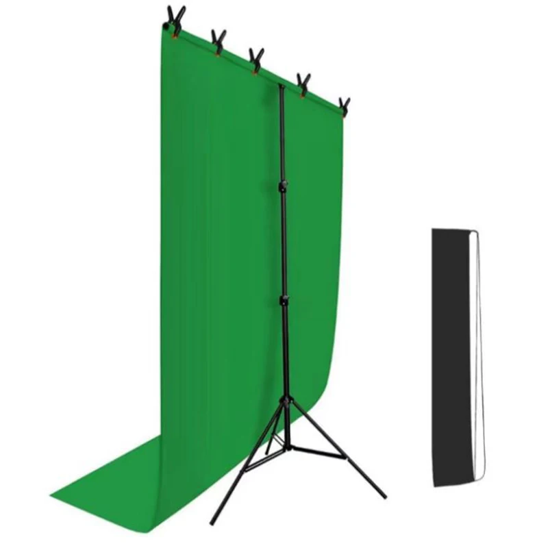 T-Shape Portable 5x6.5ft Green Screen Cloth Photography Studio Backdrop Stand Kit Photography Video Muslin for Chroma Key