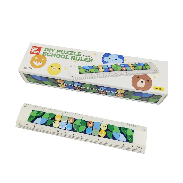 Wholesale fancy stationery DIY puzzle blocks cute kawaii plastic straight ruler 15 cm scale korean School Ruler For Children