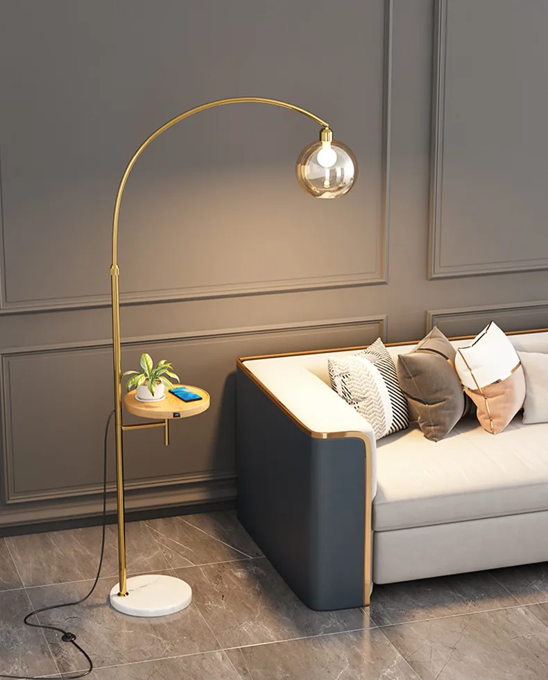 Nordic creative sofa floor lamp wireless charging USB charging bedroom bedside vertical table lamp shelf floor lamp