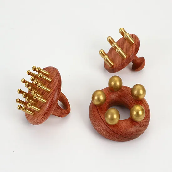 problem solving products massage the meridians to release pressure brass+wooden guasha head massage brush gua sha