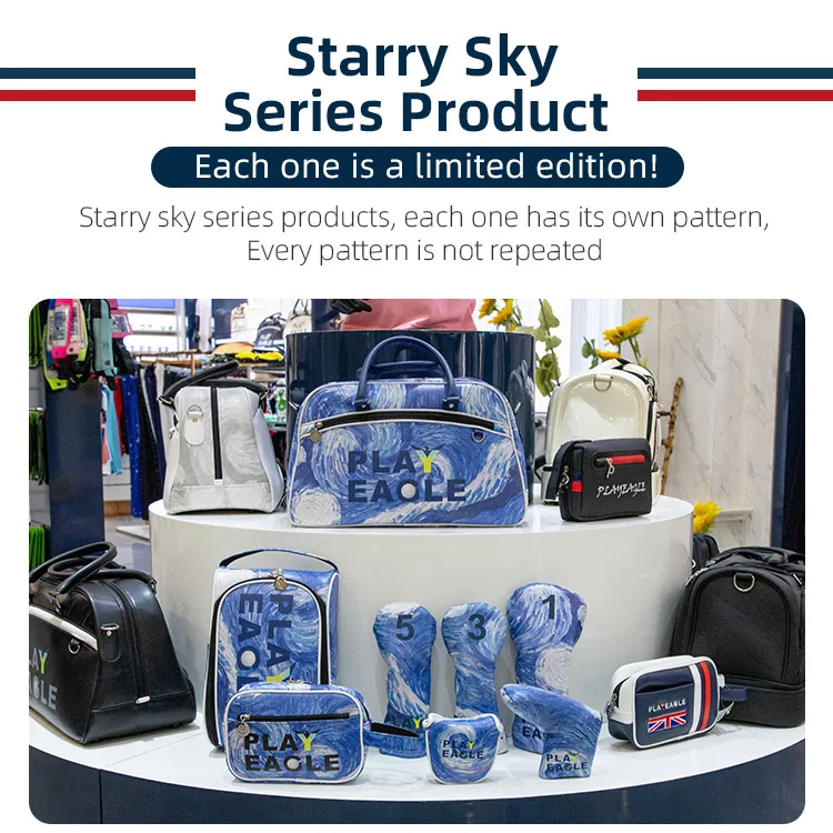 PLAYEAGLE Golf Shoe Bag PU Leather Blue Sport Shoes Carry Bags Portable Golf Accessories