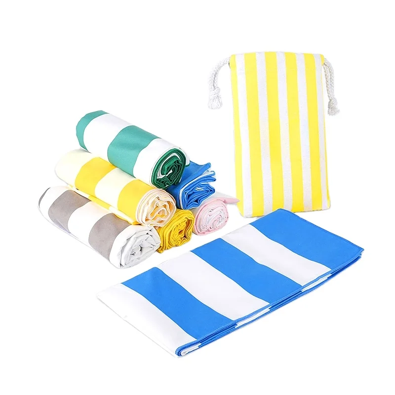Custom Wholesale Digital Sublimated Printed Logo Striped Sand Free Quick Dry Swimming Pool Cabana Stripe Microfibre Beach Towel