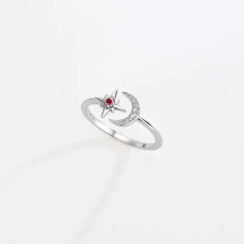 Customized Hot sale 925 silver simple diamond inlaid star moon ring trend single ring