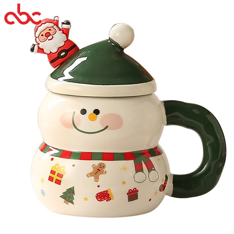 Creative Cute Christmas Coffee Cups Promotional Ceramic Santa Mug Porcelain Christmas Cup Luxury Gift Sets With Spoon And Lid