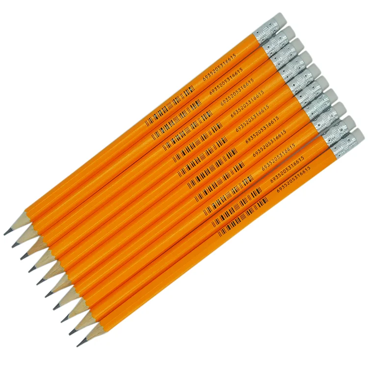 promotional logo printed  pencil graphite white linden wood yellow hb pencil with muti-color ferrul pencil school hb lapiz