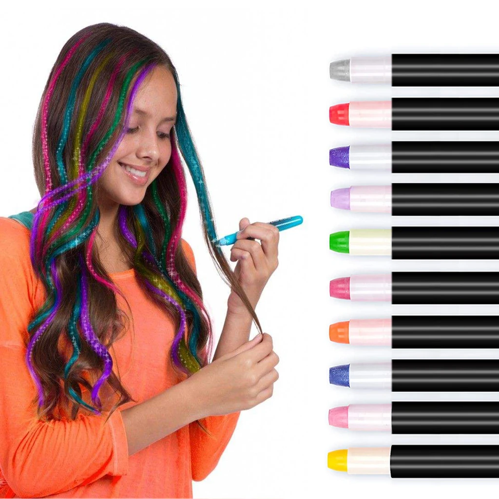 12 Temporary Color Hair Chalk Pens for Girls with Disposable Gloves and Cape Included