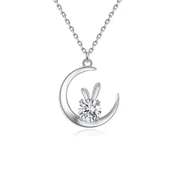 s925 Sterling Silver Moon Rabbit Moissanite Necklace Female 1 Carat Moissanite Snake Bone Chain Factory Outlet
