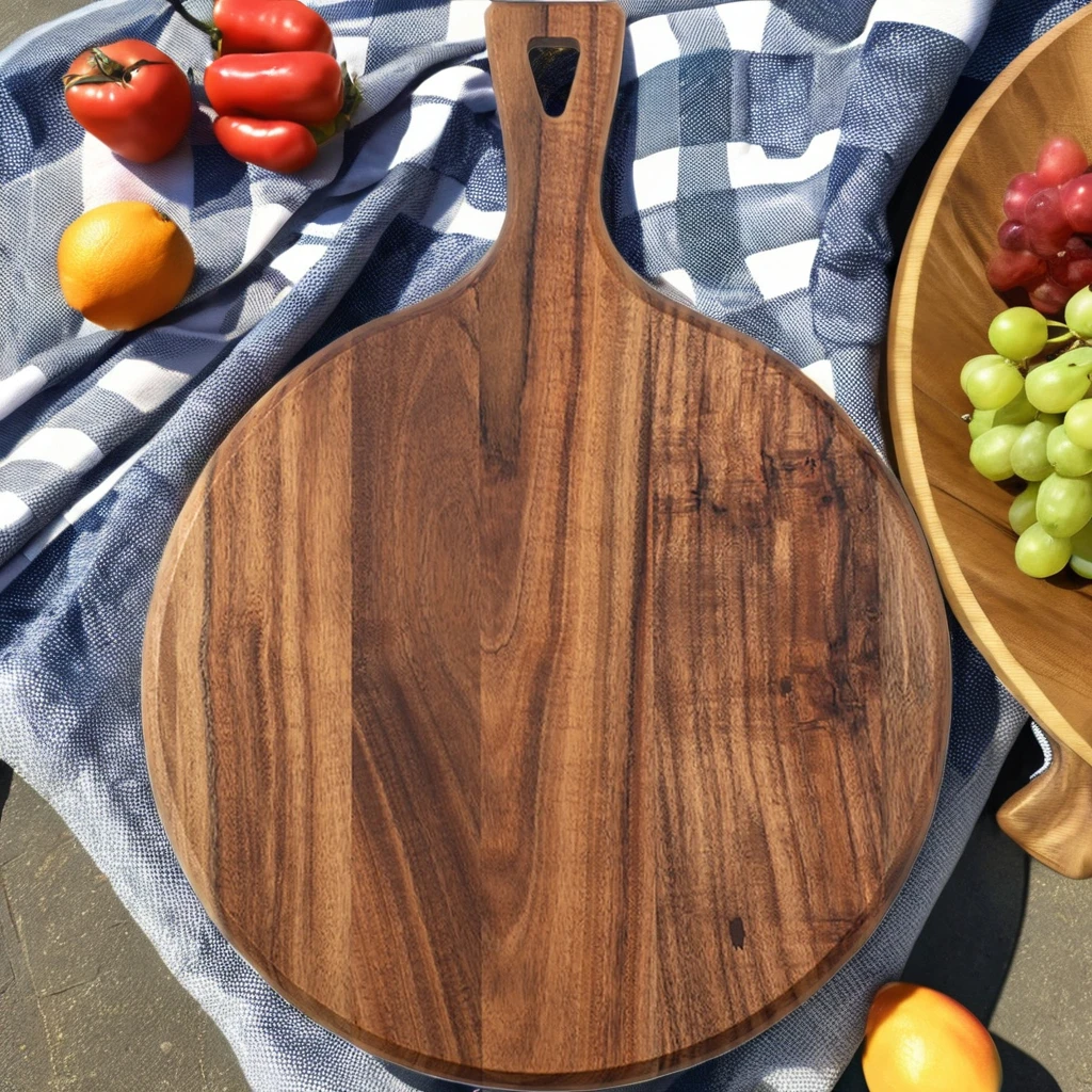 Wholesale Custom Acacia Wood round Pizza Tray Classic-Style Cheese Board with Engraving Sustainable Plate Dish for Parties
