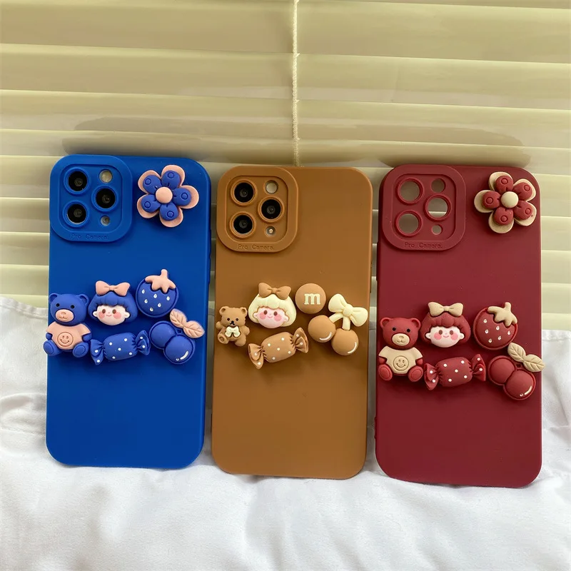 Cartoon bear fashion small flower pattern phone case for iPhone11 12 13 pro max xs xr 13mini 7 8Plus