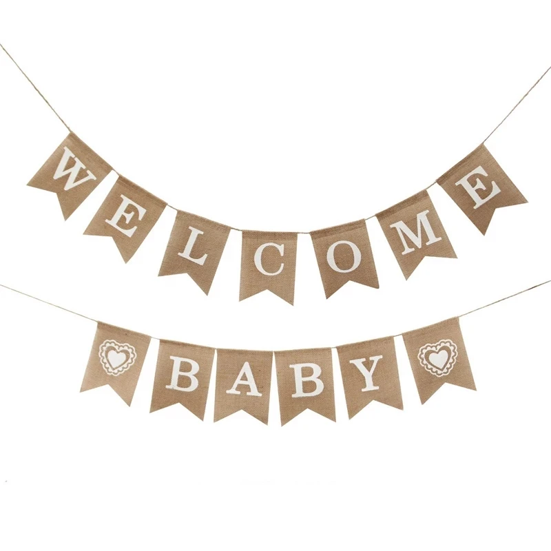Джутовые флаги с надписью «WELCOME BABY» льняной баннер выемкой для детского дня рождения вечеринки Натяжное украшение товары мероприятий
