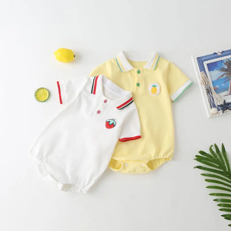 Summer Children Pure Cotton Polo Shirt Boys Girls Cute Clothes Climbing Newborn One-piece Baby