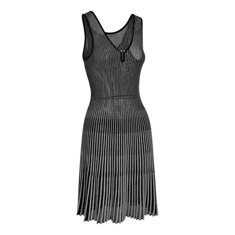 Knitwear manufacturer custom Summer black sleeveless knee length sexy women knit dresses
