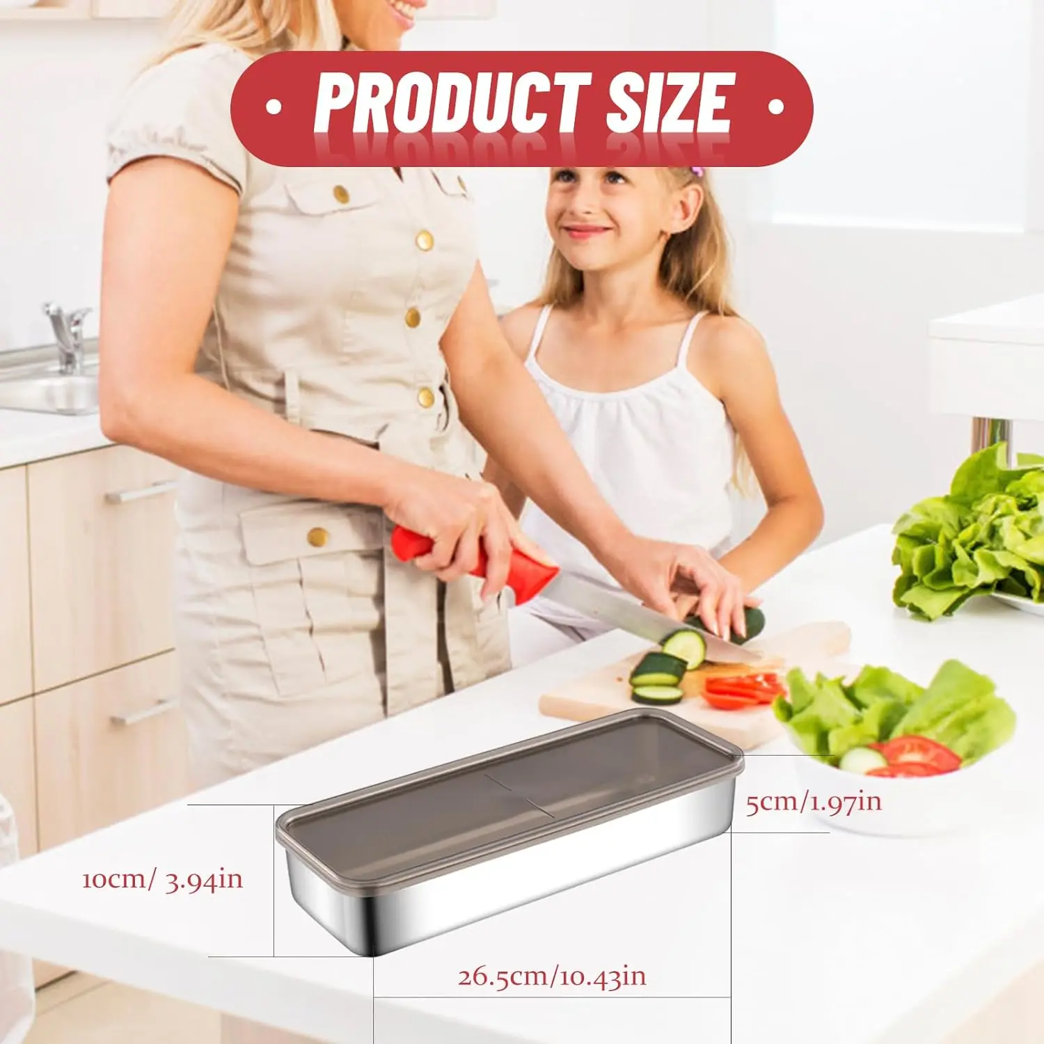 1000ml 33oz Airtight Long Deli Meat Box Steel Food Storage Container with PP Lids Stainless Steel Bacon Container