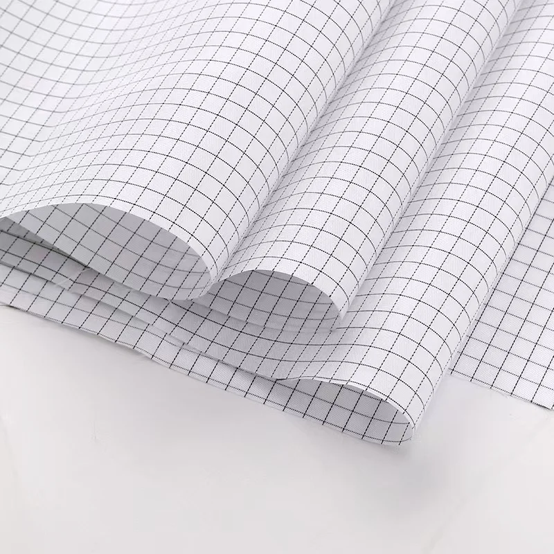 Chemical protective clothing white plaid antistatic coverall 99%polyester 1%carbon fabric for workwear