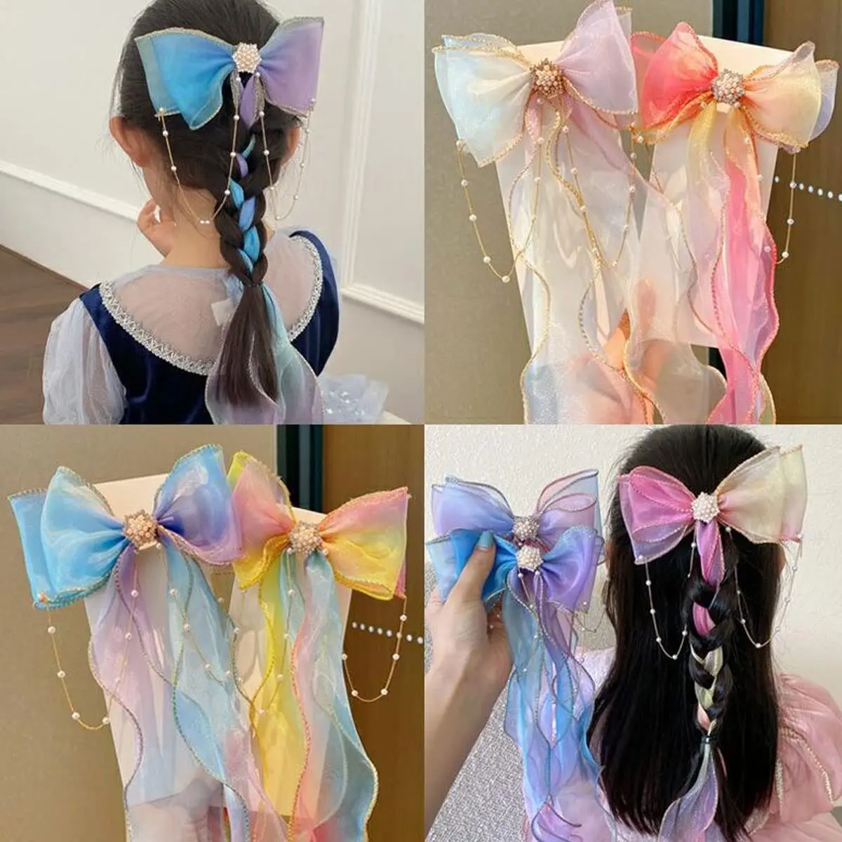 Большой тюль, атласный бант для волос