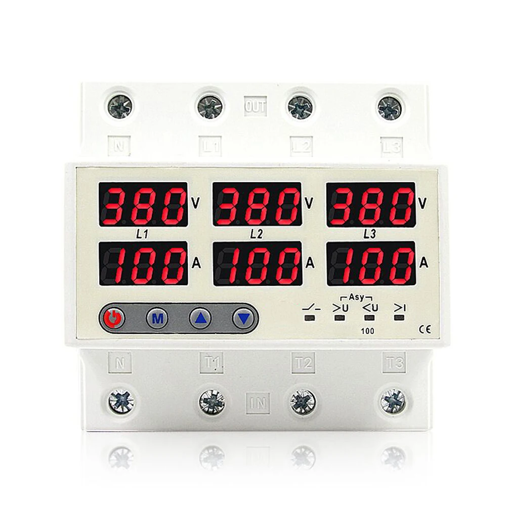 230V 380V 63A 3Phase Voltage Protector Adjustable Digital Over Voltage And Under Voltage Protector Device