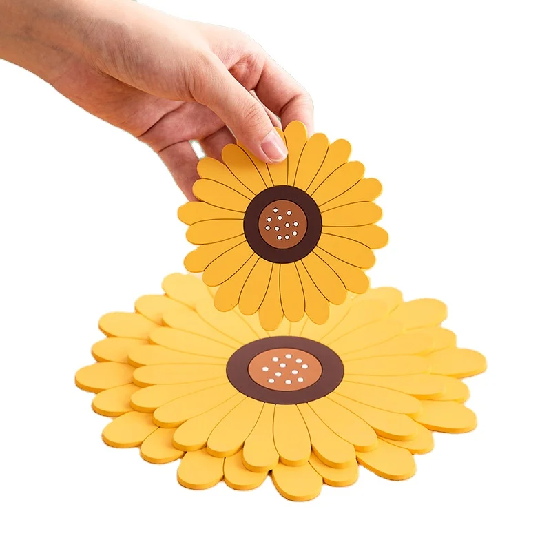 
Sunflower Flower Table Mat Pvc Soft Plastic Placemat Glass Coaster Heat Insulation Cute And Practical Place Mat 