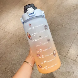 2L Motivational Water Bottle botol minum Hot Cold Insulated Metal Drink Bottle With Straw